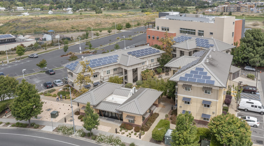 Ariel view of building